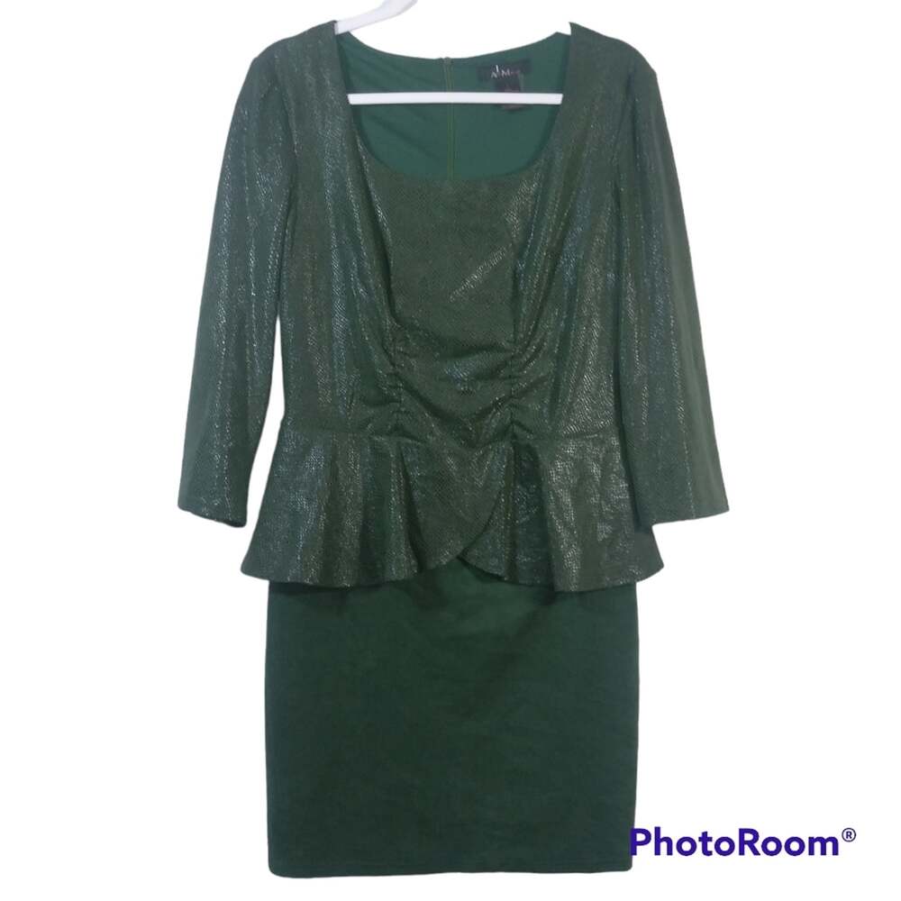 ALBERTO MAKALI Green Printed Peplum Long Sleeve Dress Size L